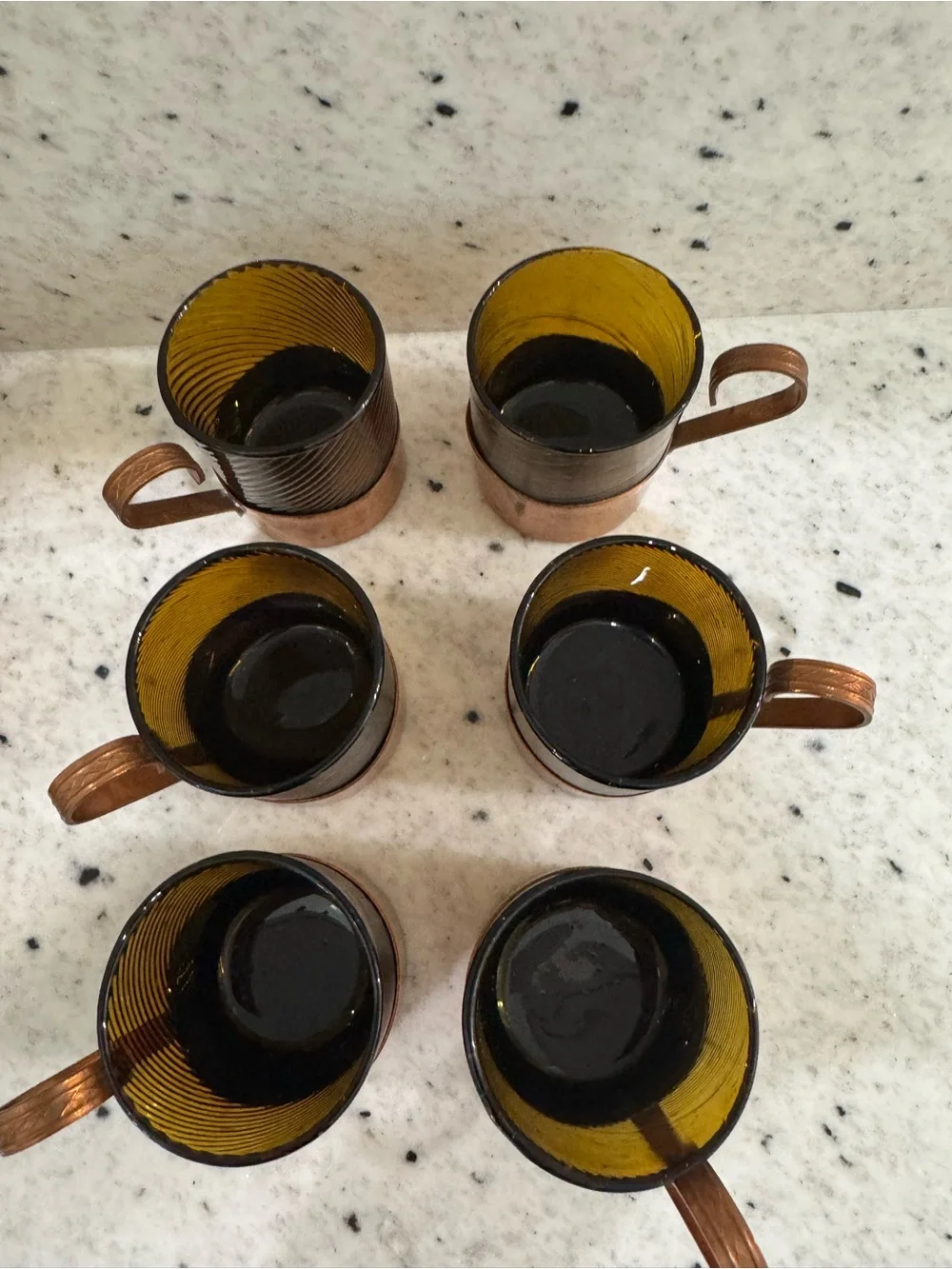 Amber Glass Tea Cups with Copper Holders - Set of 6